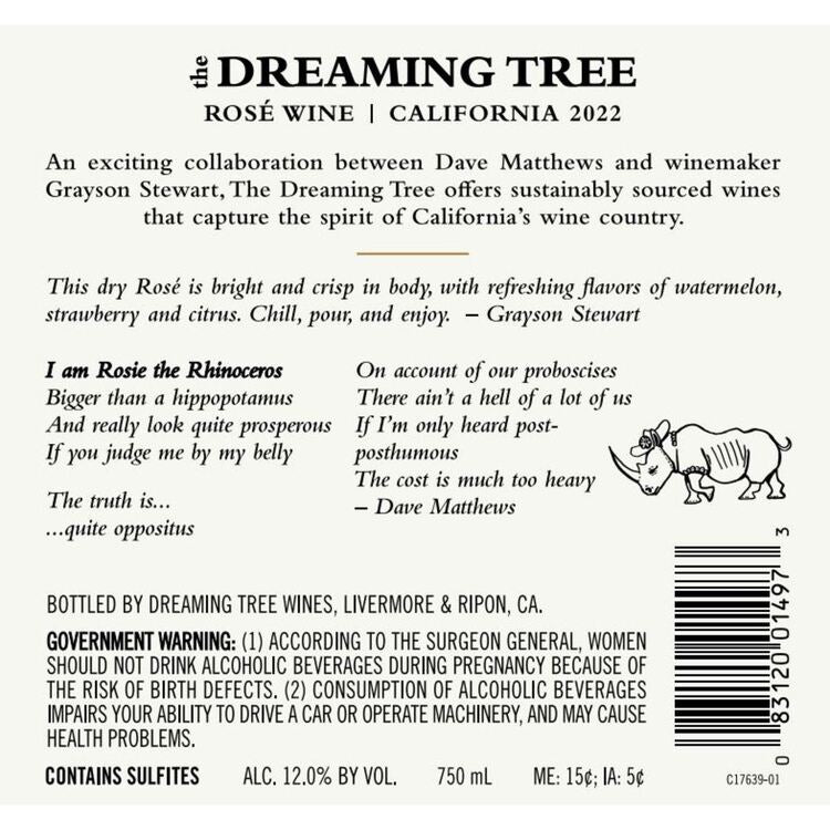 The Dreaming Tree Rose Wine California - 750ML - Back Label