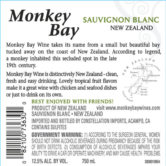 Monkey Bay Sauvignon Blanc New Zealand - 750ML - Back