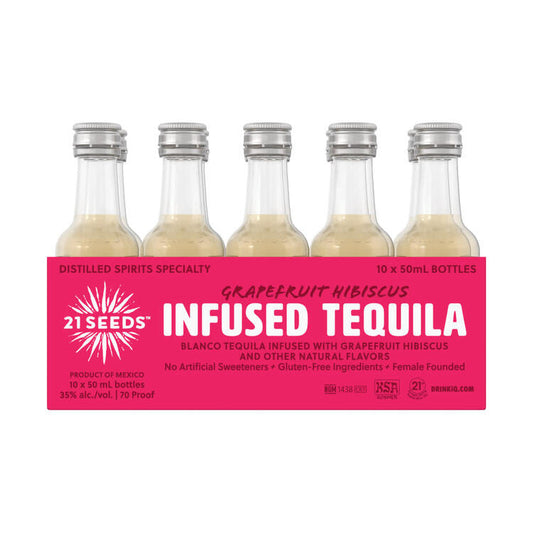 21 Seeds Grapefruit Hibiscus Infused Blanco Tequila 70 - 50ML - Front