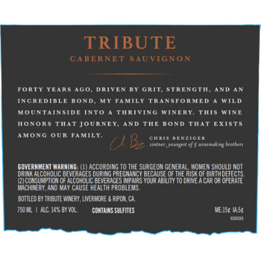 Tribute Cabernet Sauvignon Paso Robles - 750ML - Back
