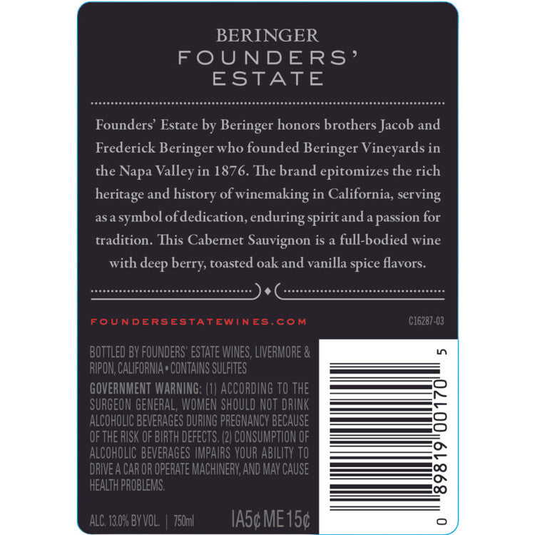 Beringer Founders' Estate Cabernet Sauvignon California - 750ML