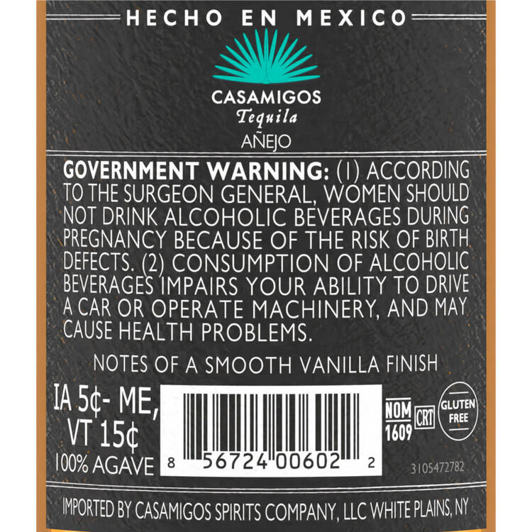 Casamigos Tequila Anejo 80 - 375ML - Back Label