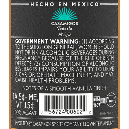 Casamigos Tequila Anejo 80 - 375ML - Back Label