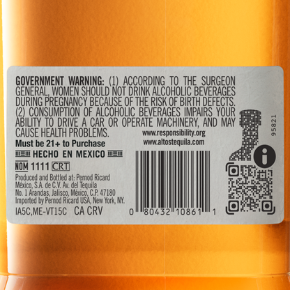 Olmeca Altos Tequila Anejo 80 - 750ML - Back Label