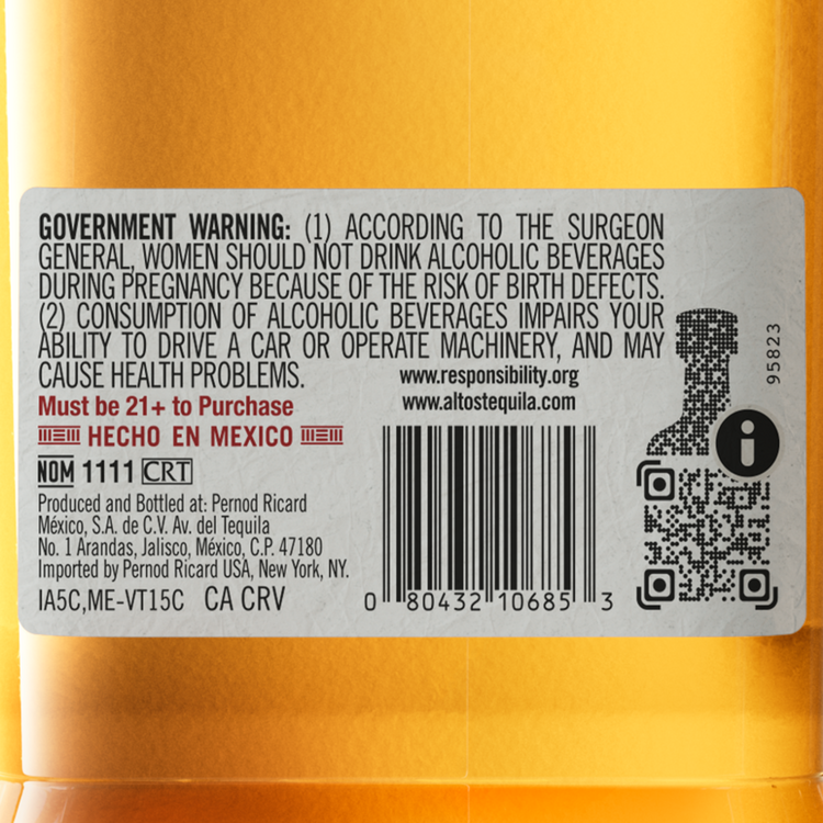 Olmeca Altos Tequila Reposado 80 - 750ML - Back Label
