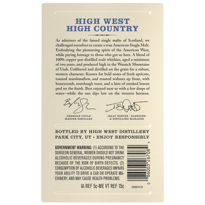 High West American Single Malt Whiskey High Country Limited Release 88 - 750ML