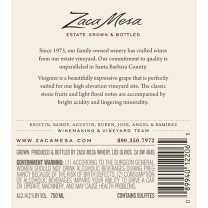 Zaca Mesa Viognier Cushman Block Old Vine Santa Ynez Valley 2021 - 750ML