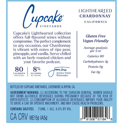 Cupcake Chardonnay Lighthearted California - 750ML - Back Label