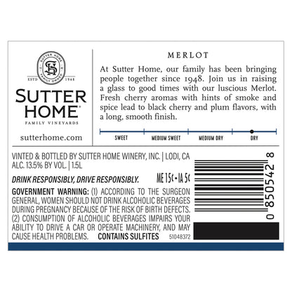 Sutter Home Merlot California - 1.5L - Back Label