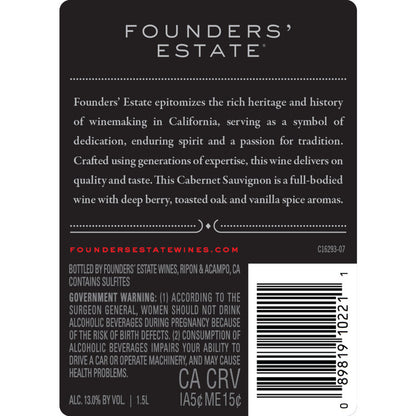 Beringer Founders' Estate Cabernet Sauvignon California - 1.5L - Back Label