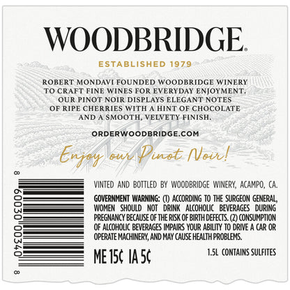 Woodbridge Pinot Noir California - 1.5L - Back Label