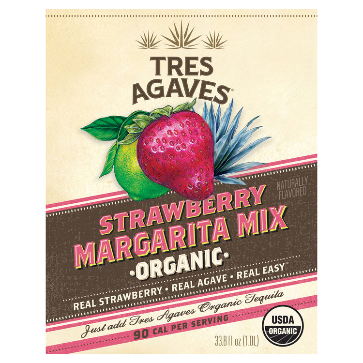 Tres Agaves Strawberry Margarita Mix - 1.0L - Front Label