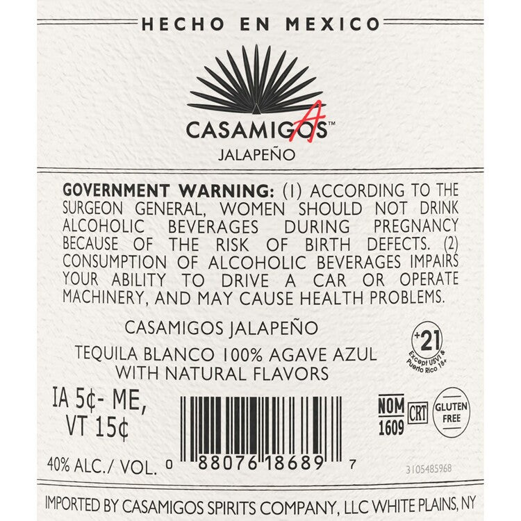 Casamigos Casamigas Tequila Blanco Jalapeno Flavored 80 - 1.0L - Back Label