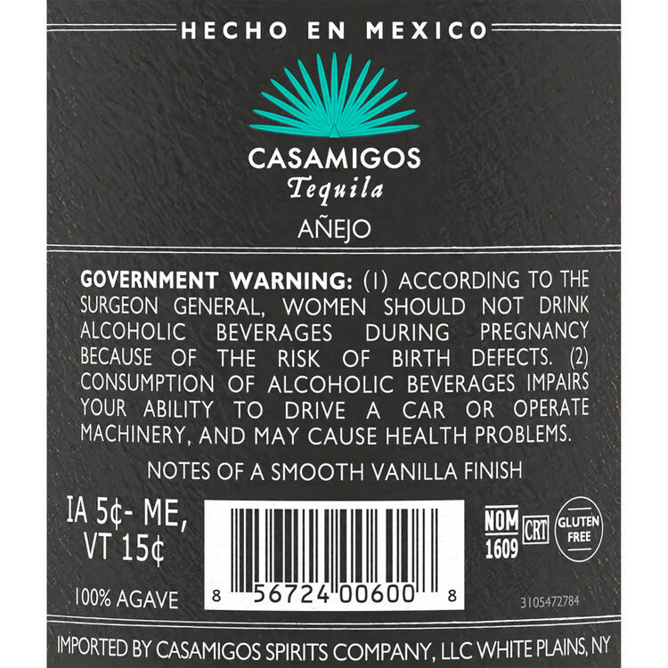 Casamigos Tequila Anejo 80 - 1.0L - Back Label