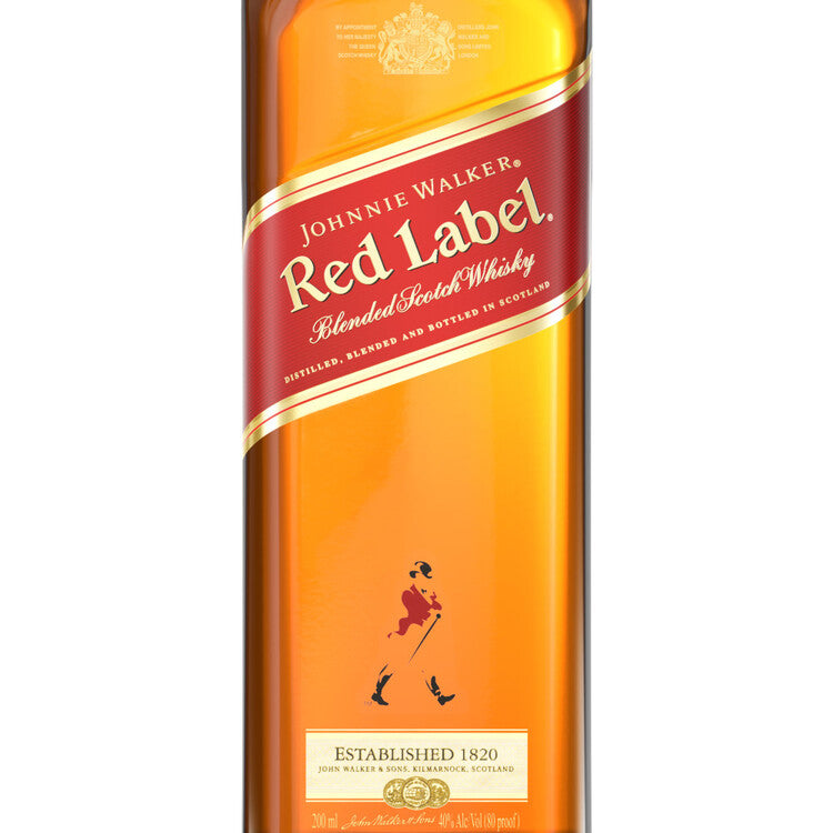 Johnnie Walker Blended Scotch Red Label 80 Square Bottle - 200ML - Front Label