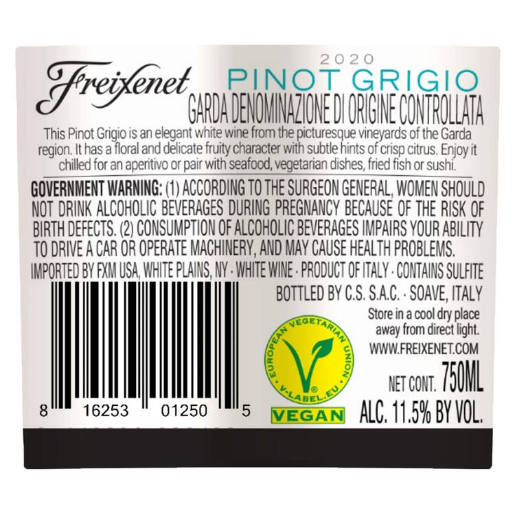 Freixenet Pinot Grigio Garda - 750ML - Back Label