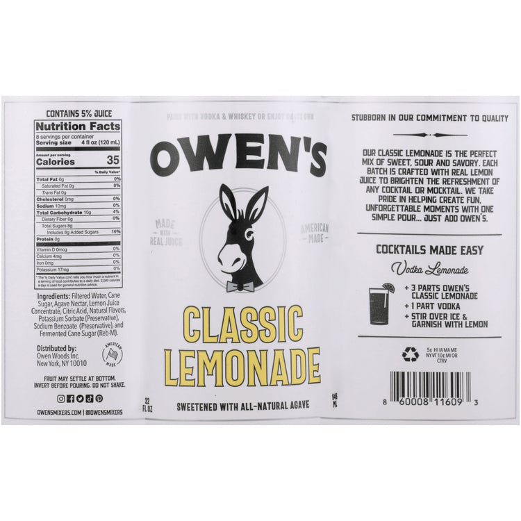 Owen'S Craft Mixers Classic Lemonade - 32 Z
