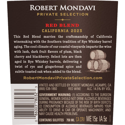 Robert Mondavi Private Selection Red Blend Aged In Rye Barrels Montere - 750ML