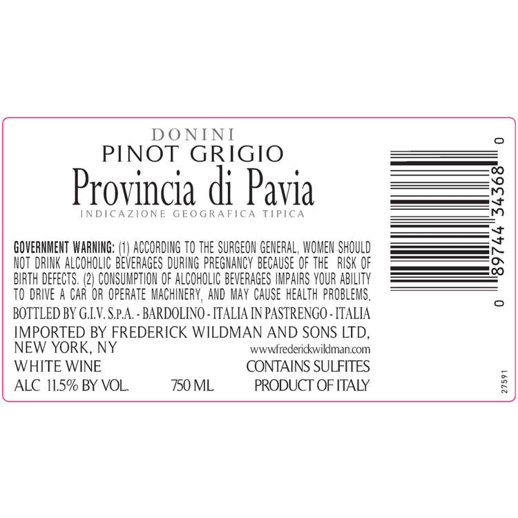 Donini Pinot Grigio Delle Venezie - 750ML - Back Label