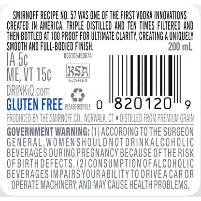 Smirnoff Vodka 100 - 200ML - Back Label