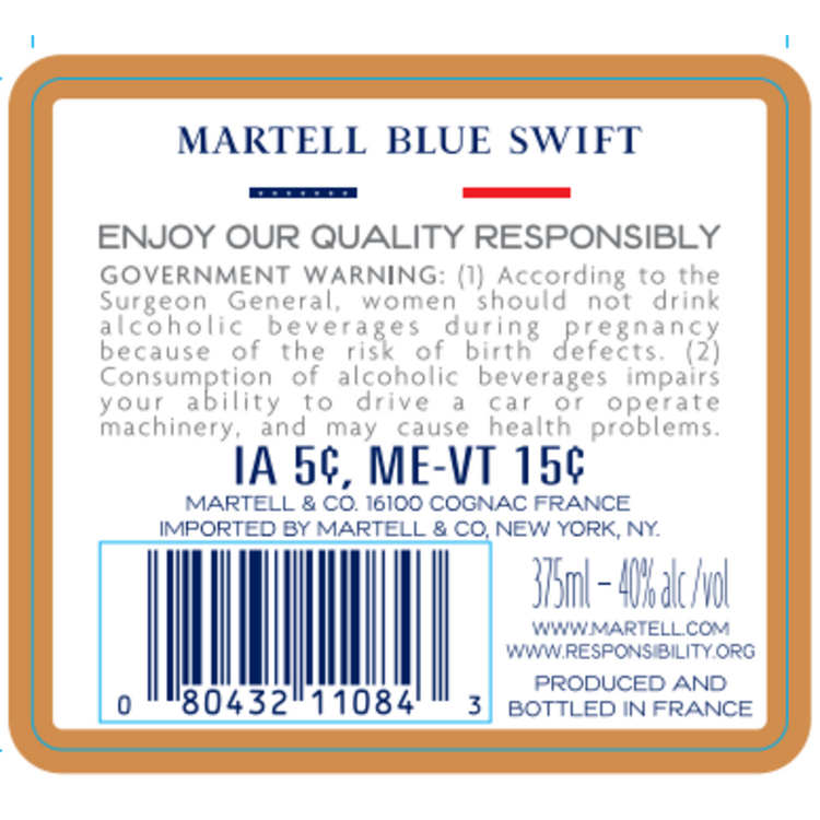 Martell Cognac Vsop Finished In Bourbon Casks Blue Swift 80 - 375ML - Back Label