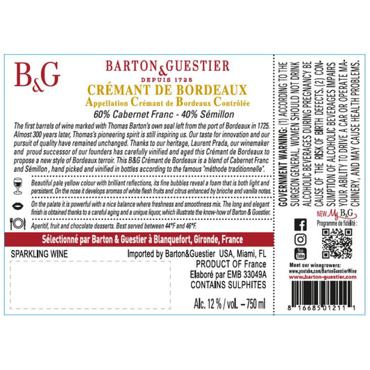 Barton & Guestier Cremant De Bordeaux Brut - 750ML - Back