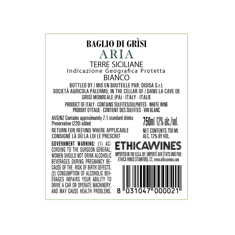 Baglio Di Grisi Terre Siciliane Bianco Aria 2018 - 750ML