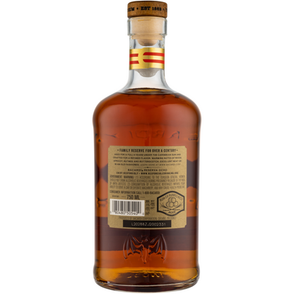 Bacardi Aged Rum Rare Gold Reserva Ocho 8 Yr 80 W/ Gift Tube - 750ML - Back