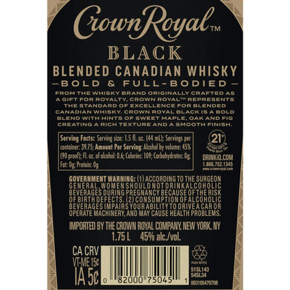 Crown Royal Canadian Whisky Black 90 - 1.75L - Back Label