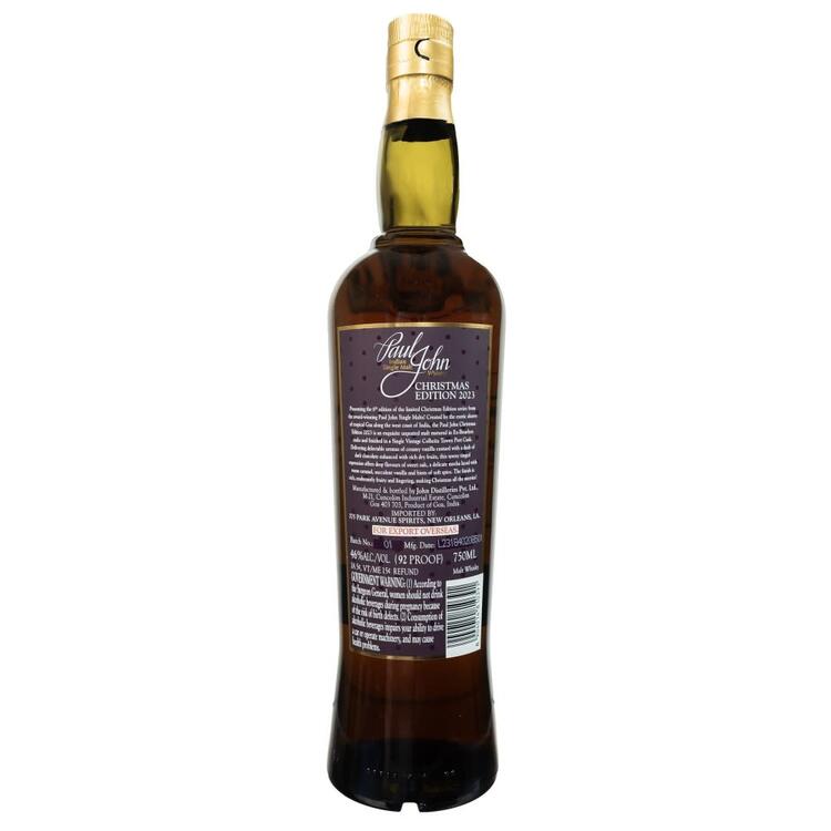 Paul John Single Malt Whisky Christmas Edition 2023 92 - 750ML - Back