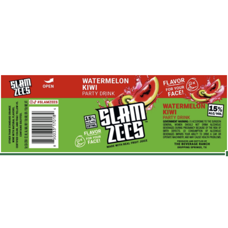 Slamzees Watermelon Kiwi Party Drink Wine Based Cocktail - 187ML - Front Label