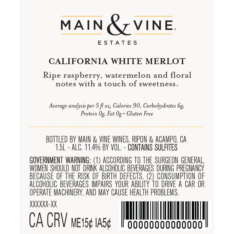 Beringer Main & Vine White Merlot California - 1.5L - Back