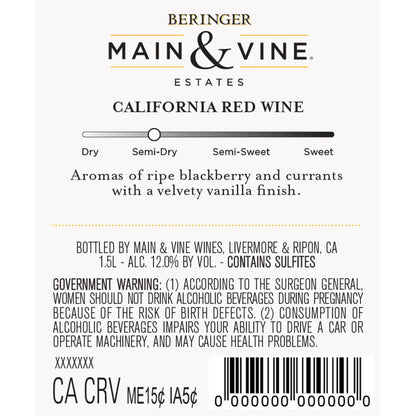Beringer Main & Vine Red Crush California - 1.5L - Back