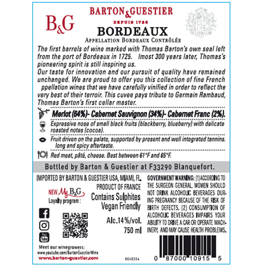 Barton & Guestier Bordeaux Rouge Cuvee Rambaud 2023 - 750ML