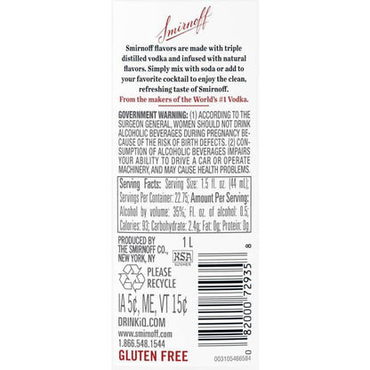 Smirnoff Vodka Strawberry Flavored 60 - 1.0L - Back Label