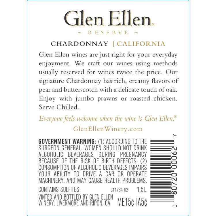 Glen Ellen Chardonnay Reserve California - 1.5L - Back