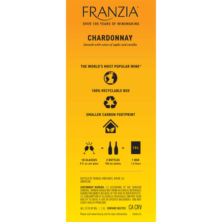 Franzia Chardonnay American - 1.5L - Back