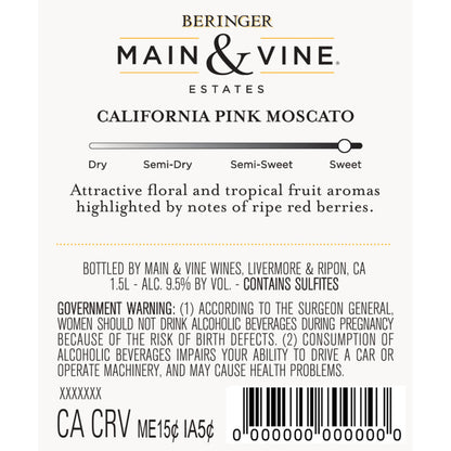Beringer Main & Vine Pink Moscato California - 1.5L - Back Label