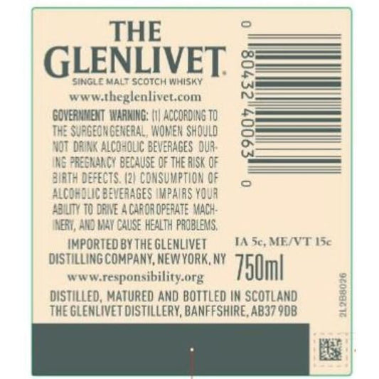 The Glenlivet Single Malt Scotch 12 Yr 80 With Carton - 750ML - Back Label