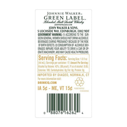 Johnnie Walker Blended Malt Scotch Green Label 15 Yr 86 - 750ML