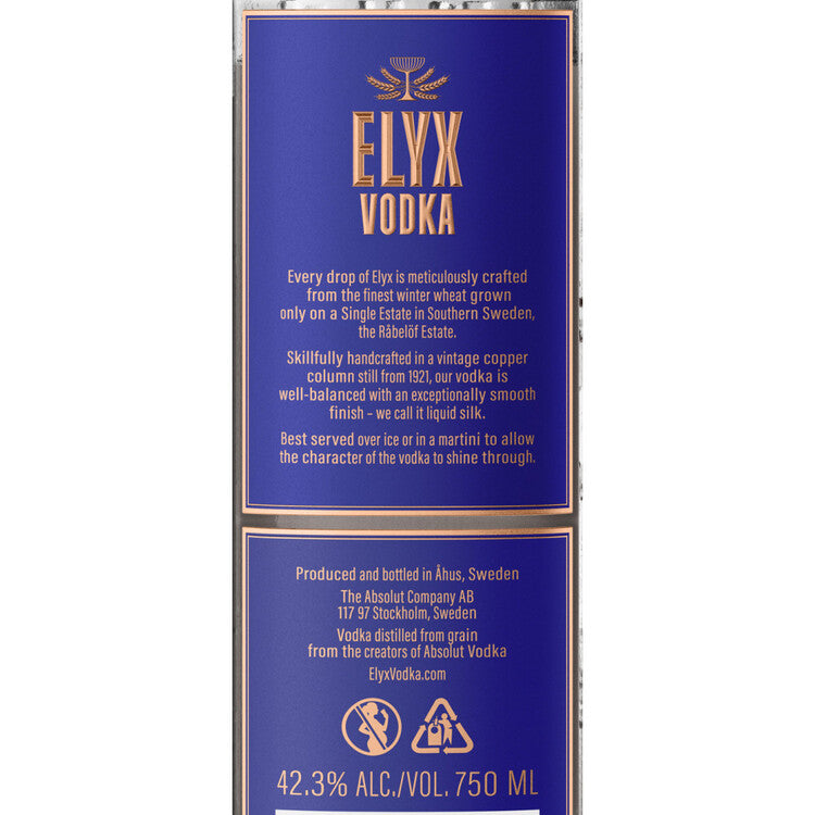 Absolut Vodka Elyx 84.6 - 750ML - Back Label