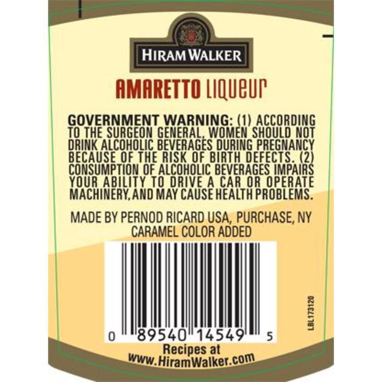Hiram Walker Amaretto 50 - 1.0L - Back Label