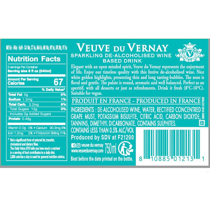 Veuve Du Vernay Sparkling Zero Non-Alcoholic Wine - 750ML - Back
