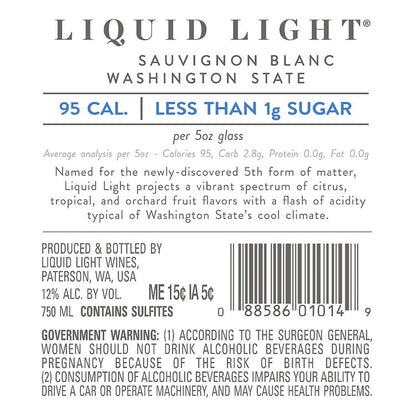 Liquid Light Sauvignon Blanc Washington - 750ML - Back Label