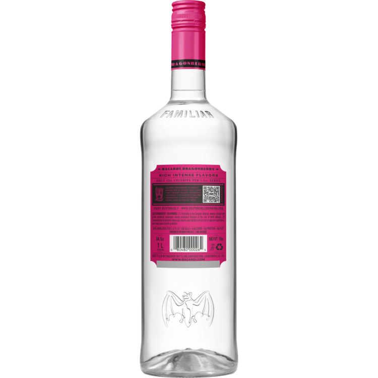 Bacardi Dragon Berry Flavored Rum 70 - 1.0L - Back