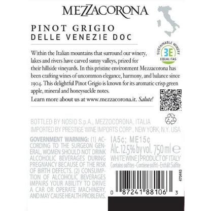 Mezzacorona Pinot Grigio Delle Venezie - 750ML - Back Label