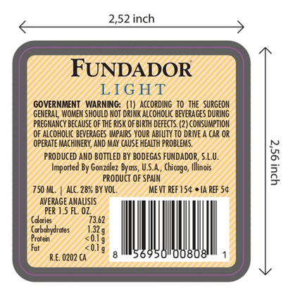 Fundador Brandy De Jerez Light 56 - 750ML - Back Label