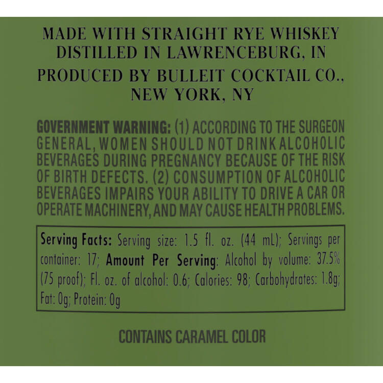 Bulleit Manhattan 75 - 750ML - Back Label