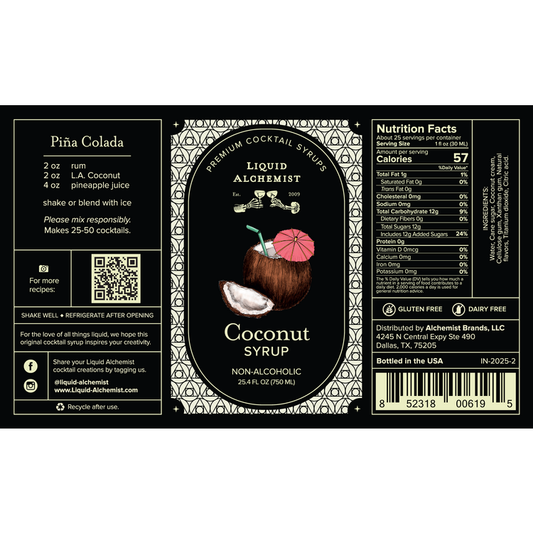 Liquid Alchemist Coconut Syrup - 750ML - Front Label