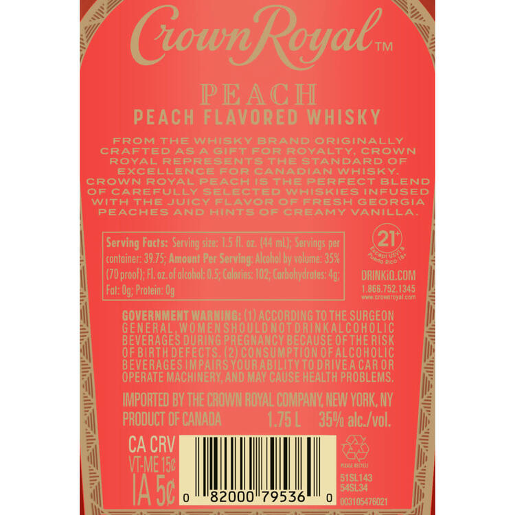 Crown Royal Peach Flavored Whiskey 70 - 1.75L - Back Label